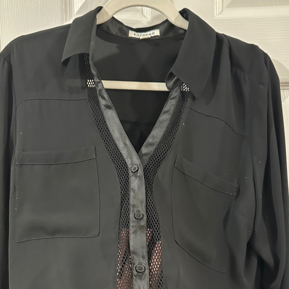 Express Elegant Black Button-Down Blouse - image 3